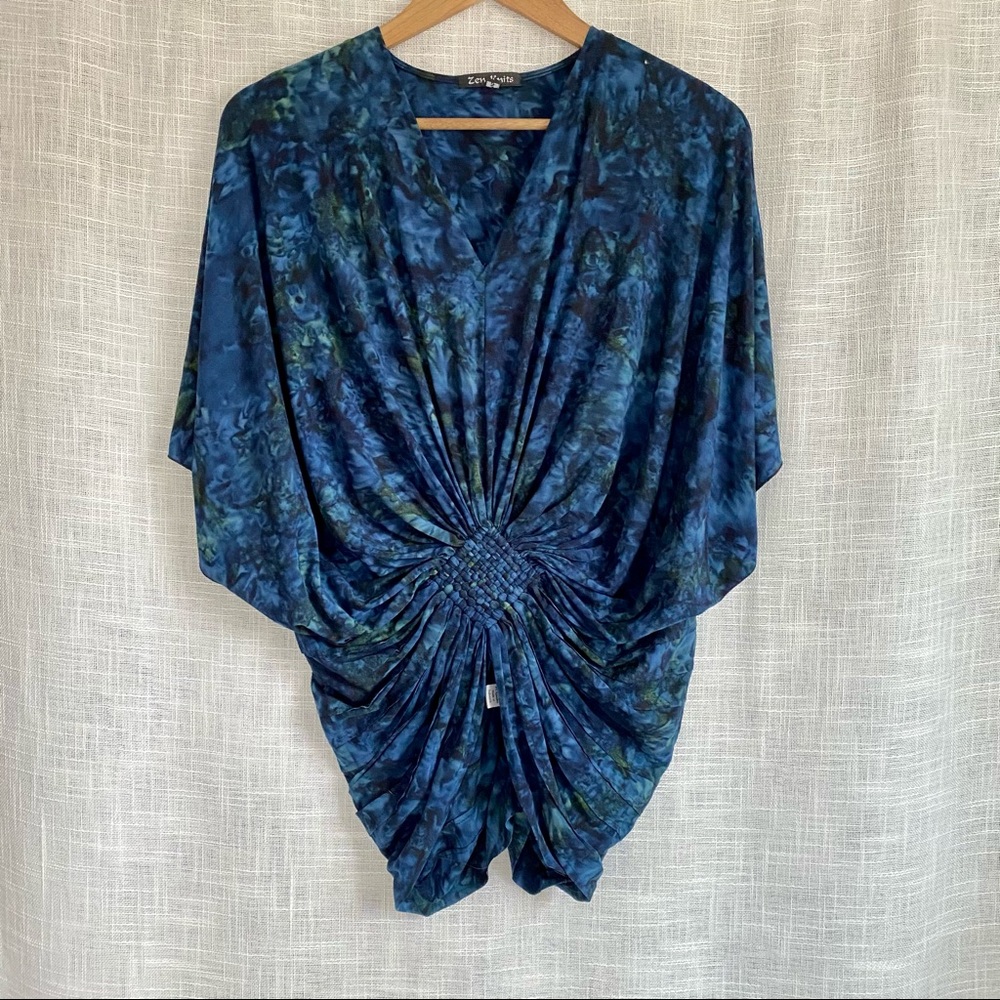 Zen Knits Tie Dye Dolman Sleeve Ruched Top